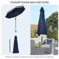 Outsunny Parasol inclinable rond Ø 268 cm avec franges polyester haute densité anti-UV mât démontable 8 baleines - bleu(m-8)