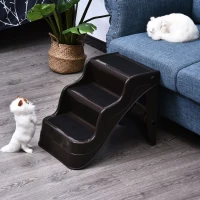 PawHut 3-steps Dog Stairs, Plastic Cat Ladder Lightweight, Pet Access Steps, for Bed, Sofa, Non-slip Stickers, Brown(m-10)
