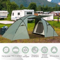 Outsunny Tienda de Campaña para 3-4 Personas Impermeable 2000mm Tienda Iglú Familiar Portátil con 2 Dormitorios 2 Puertas para Trekking Camping Playa Aventura 480x220x190 cm Verde(m-4)