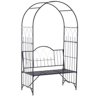 Outsunny Garden Metal Arch Bench Outdoor Patio Rose Trellis Arbour Pergola for Climbing Plant Antique Style 2-Seater Chair, Black(m-11)