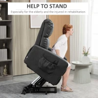 HOMCOM Riser and Recliner Chair for the Elderly, PU Leather Upholstered Lift Chair for Living Room with Remote Control, Side Pockets, Charcoal Grey(m-4)