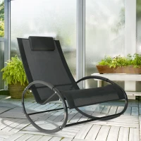 Outsunny Rocking Chair Sun Lounger Recliner Rocker Texteline Fabric Patio Garden Relaxer with Pillow, Black(m-2)