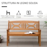 Outsunny Panchina da Giardino in Legno a 2 Posti con Schienale Decorato 123x61x89.5cm, Colore Naturale(m-6)