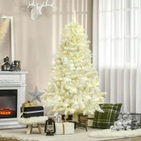HOMCOM Sapin de Noël artificiel lumineux blanc  180 cm 650 branches 150 LED - support pied pliable(m-8)