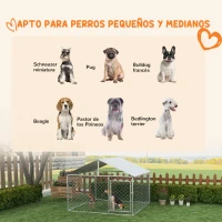PawHut Jaula de Exterior para Perros Medianos con Cerradura Marco de Acero Toldo Impermeable y Anti-UV 200x200x150 cm Plata(m-4)