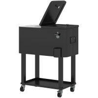 Outsunny Carro Nevera con Ruedas Abrebotellas y Estante 56L para Patio Fiesta Terraza 67x35x80 cm Negro(m-10)