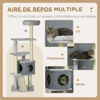 PawHut Arbre à chat arbre à grimper pour chat multi-équipements griffoirs 4 plate-formes 1 niche 1 panier hauteur 146 cm gris(m-5)