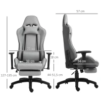 Vinsetto Bürostuhl Computerstuhl Drehstuhl mit abnehmbarem Kopf- und Lendenkissen Wippenfunktion ergonomischer Schreibtischstuhl drehbar höhenverstellbar mit Fußstütze PP Grau 73x57x127-135 cm(m-3)