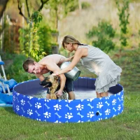 PawHut Piscina Rigida per Cani Taglia Grande Superiore a 65kg in Plastica Dura e Antiscivolo per Giardino o Interni, Blu Φ140x30cm(m-2)