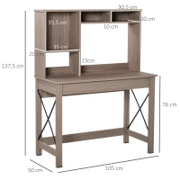 HOMCOM Schreibtisch mit 4 kleine Bücherregal aus Spanplatte platzsparend und geeignet für Schlafzimmer Büro Natur 105 x 50 x 137,5 cm(m-3)