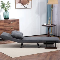 HOMCOM 4-in-1 Velvet-Feel Single Chair Bed, with Pillow - Charcoal Grey(m-7)