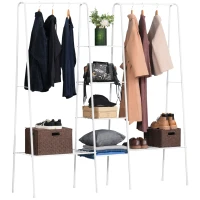 HOMCOM Kleiderständer mit Schuhablage Freistehender Kleiderstange Garderobenständer Stahl Weiß 176 x 47 x 177 cm(m-9)