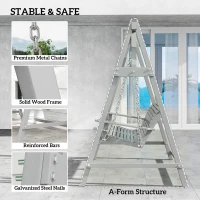 Outsunny 2 Seater Garden Swing Seat, Wooden Swing Chair Bench with Cup Holders for Outdoor Porch Patio, Grey(m-5)