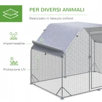 PawHut Recinto per Galline con telo di copertura per 4-6 polli in acciaio, 280x190x195 cm(m-7)