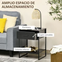HOMCOM Mesilla de Noche Mesa Auxiliar con 1 Cajón y Estante de Almacenamiento para Dormitorio Salón Oficina 45x40x60 cm Negro(m-5)