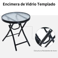 Outsunny Set de Muebles de Jardín Mesa Redonda Ø46x49 cm y 2 Sillas Mecedoras 68x90x106 cm Plegables con Bloqueo para Exterior Patio Gris(m-6)