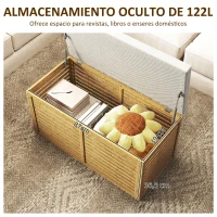 HOMCOM Baúl de Almacenaje 122L Tapizado en Lino Sintético con Cojín Marco de Bambú 90x42x43 cm Gris y Natural(m-4)