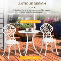 Outsunny 3 Pcs Aluminium Bistro Set Garden Furniture Dining Table Chairs Antique Outdoor Seat Patio Seater White(m-4)