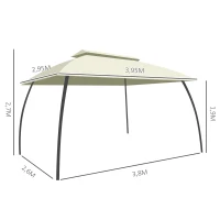 Outsunny Cenador de Jardín 4x3 m Pabellón de Exterior con Doble Techo 4 Cortinas Laterales 4 Mosquiteras con Cremalleras y Marco de Acero Gazebo para Fiestas Eventos Beige(m-3)