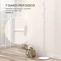 HOMCOM Appendiabiti da Terra Autoportante con 6 Ganci a Disco in Acciaio e Base in Ardesia, Bianco(m-4)