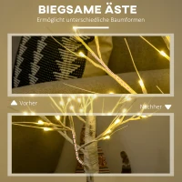 HOMCOM Kunstbaum, Kunstbirke, mit LED-Beleuchtung, warmweiß, realistische, weiße Rinde, 17L x 17B x 120H cm(m-6)