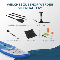 HOMCOM Aufblasbares Surfbrett Surfboard Stand Up Board mit Paddel Rutschfest Inkl. Ausrüstung kunststoff EVA Blau+Weiß 320 x 80 x 15 cm(m-4)