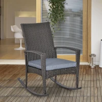 Outsunny Outdoor PE Rattan Rocking Chair, Garden Rocking Chair Set with Armrest and Cushion, Grey(m-13)