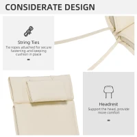 Outsunny Garden Sun Lounger Cushion Replacement Soft Sunbed Reclining Chair Relaxer Pad with Pillow, Cushion ONLY - Cream White(m-5)