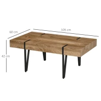 HOMCOM Table Basse rectangulaire Style Industriel piètement épingle métal Noir Plateau Aspect Ancien bastaing Bois(m-3)