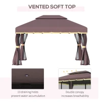 Outsunny 3 x 4m Aluminium Garden Gazebo, Marquee Canopy Shelter Pavilion Party Tent with Nets and Curtains for Garden and Deck, Coffee(m-4)