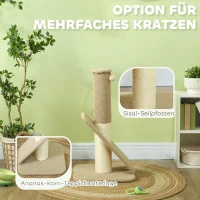PawHut Kratzbaum für Katzen, mit Pad, Säule und Spielball, Teppich und Sisal, 84 cm, Hellbraun(m-5)