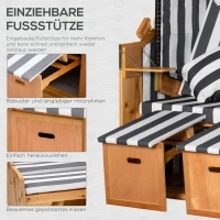Outsunny Strandkorb mit Fußstützen, Klapptisch und Nackenrollen, Outdoormöbel, Natur + Grau + Weiß(m-7)