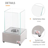 HOMCOM Ethanol-Kamin Bio-Ethanol-Brenner 0,4L 2 Stdn. Brenndauer kein Rauch Edelstahl 20 x 20 x 33 cm(m-5)