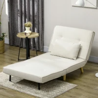 HOMCOM Sillón Cama Individual 3 en 1 Sofá Cama Plegable con Respaldo Ajustable y Cojín para Sala Dormitorio 90x78x79 cm Crema(m-7)