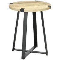 HOMCOM Beistelltisch, runde Holztischplatte, Retro-Design, Stahlbeine, 46 x 46 x 56 cm(m-1)