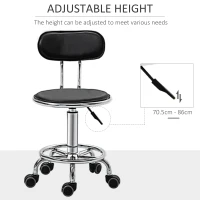 HOMCOM Salon Massage Chair, Height Adjustable Mid Back Swivel Stool on Wheels with PU Leather and Footrest for Hairdressing, Spa, Beauty, Tattoo, Manicure, Black(m-4)