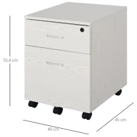 Vinsetto Archivador Móvil para Archivos A4 con Ruedas Gabinete de Archivos Suspendidos con 2 Cajones y Cerradura 40x45x55,6 cm Blanco(m-3)