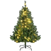 HOMCOM Weihnachtsbaum Christbaum Kunsttanne, 1,2m, LEDs, inkl. Stern, 75 cm x 75 cm x 120 cm, Grün(m-10)
