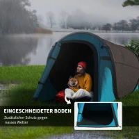 Outsunny Pop up Zelt für 1-2 Personen Campingzelt für 3 Jahreszeiten Polyester Glasfaser Blau+Grau 220 x 108 x 110 cm(m-5)