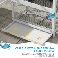 PawHut Voliera per Uccellini a 3 Porte con Casetta e Vassoio, in Legno e Metallo, 92x52x171 cm, Grigia e Nera(m-4)