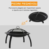 Outsunny Braciere da Giardino con Coperchio Parascintille e Attizzatoio, Piedini Pieghevoli Salvaspazio, Ф55x39.5cm Nero(m-4)