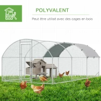 PawHut Grand enclos poulailler 15,96 ㎡ parc grillagé toit anti-UV porte verouillable 2,8 x 5,7 x 1,97 m argenté(m-5)