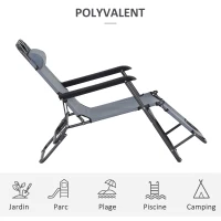 Outsunny Lot de 2 Chaises Longue inclinable transat Bain de Soleil fauteuil relax jardin 2 en 1 Pliant têtière Amovible(m-4)