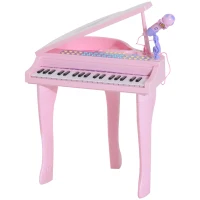 HOMCOM Piano à Queue électronique 37 Touches Multifonctions avec Micro Haut Parleur, tabouret, lumière LED, fonction d'enregistrement et de relecture, instrument de musique enfant 3 à 6 ans Rose(m-10)
