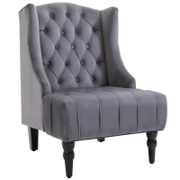 HOMCOM Fauteuil Chesterfield Grand Confort Dossier Assise capitonné avec Boutons Velours Gris(m-9)