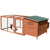 PawHut Hühnerstall Hühnerhaus mit Nistkasten Eierkiste mit 2 Fächern, Tanne, Draht, Asphalt, 223,5 x 145 x 81 cm, Orange+Grün(m-10)