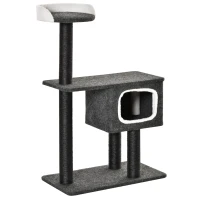 PawHut Kratzbaum aus Filz Katzenbaum für Katzen Kletterbaum mit Katzenhöhle Sisalstämmen großer Plattform Spielbälle 112 cm Höhe stabil Schwarz 70 x 41 x 112 cm(m-9)