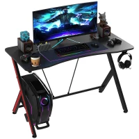 HOMCOM Bureau Gaming Table Bureau pour Ordinateur de Jeu avec Crochet et Porte-Gobelet Patins Réglables 120 x 60 x 75 cm Noir et Rouge(m-1)