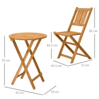Outsunny 3 Piece Folding Bistro Set, Wooden Garden Table and Chairs for Outdoor, Patio, Yard, Porch, Teak(m-3)
