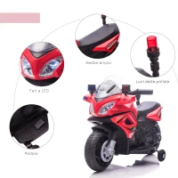 HOMCOM Moto Elettrica per Bambini con Sirena della Polizia e Fari, Velocità 3km/h e Batteria 6V Ricaricabile, 69x39x43cm, Rosso(m-7)